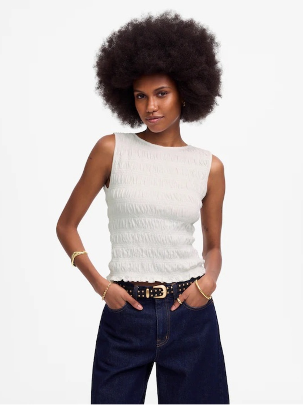 NWT Madewell Smocked Boatneck Tank in White